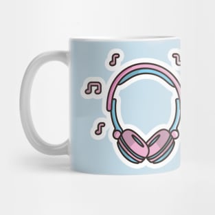 Headphone Device with Music Notes Sticker vector illustration. Sports and recreation or technology object icon concept. Headphones for gamers, music concept sticker design with shadow. Mug